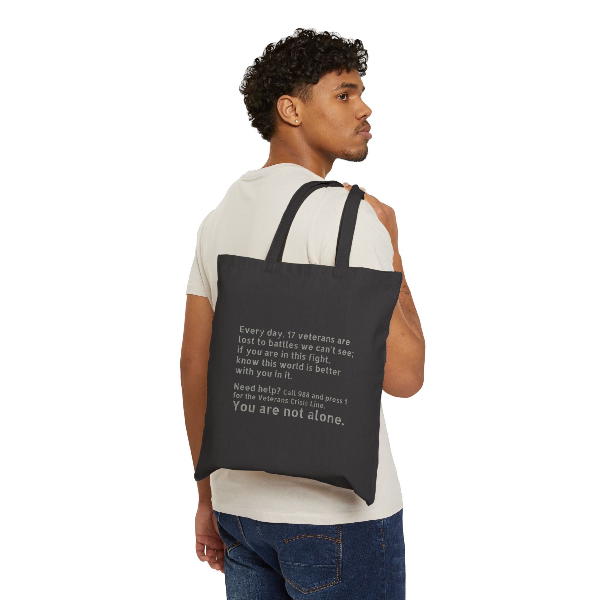 Save A Life; Hug A Veteran - Black 100% Cotton Tote Bag